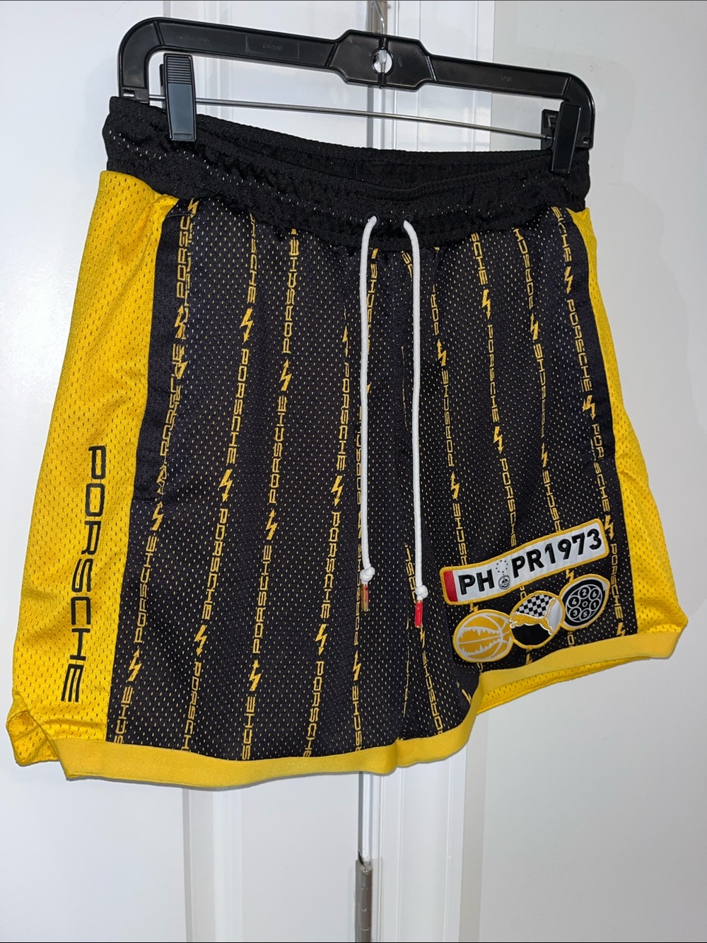 Vintage Puma Porsche Legacy Lined Sports Basketball 6 1/2” Shorts Black & Gold